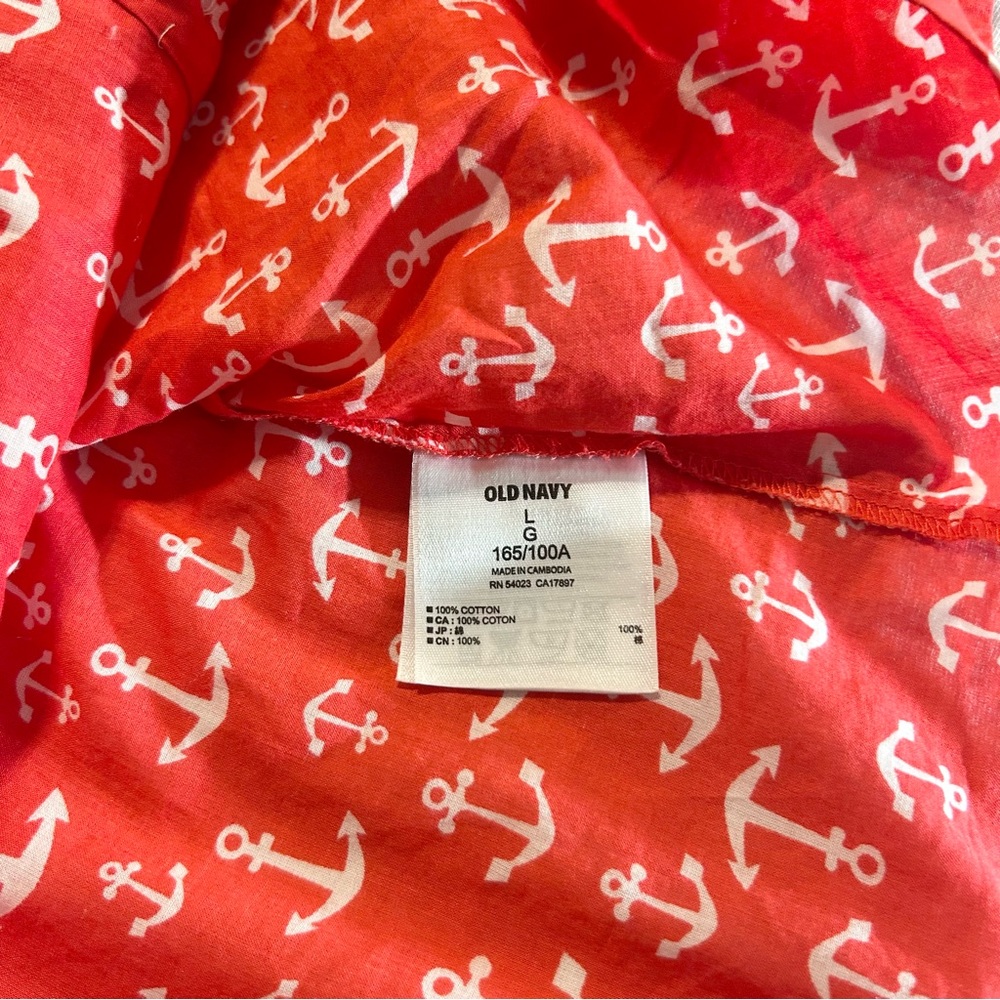 Old Navy Women’s Coral Red Anchor Print Cotton Button Down Shirt Sz L - Picture 6 of 6